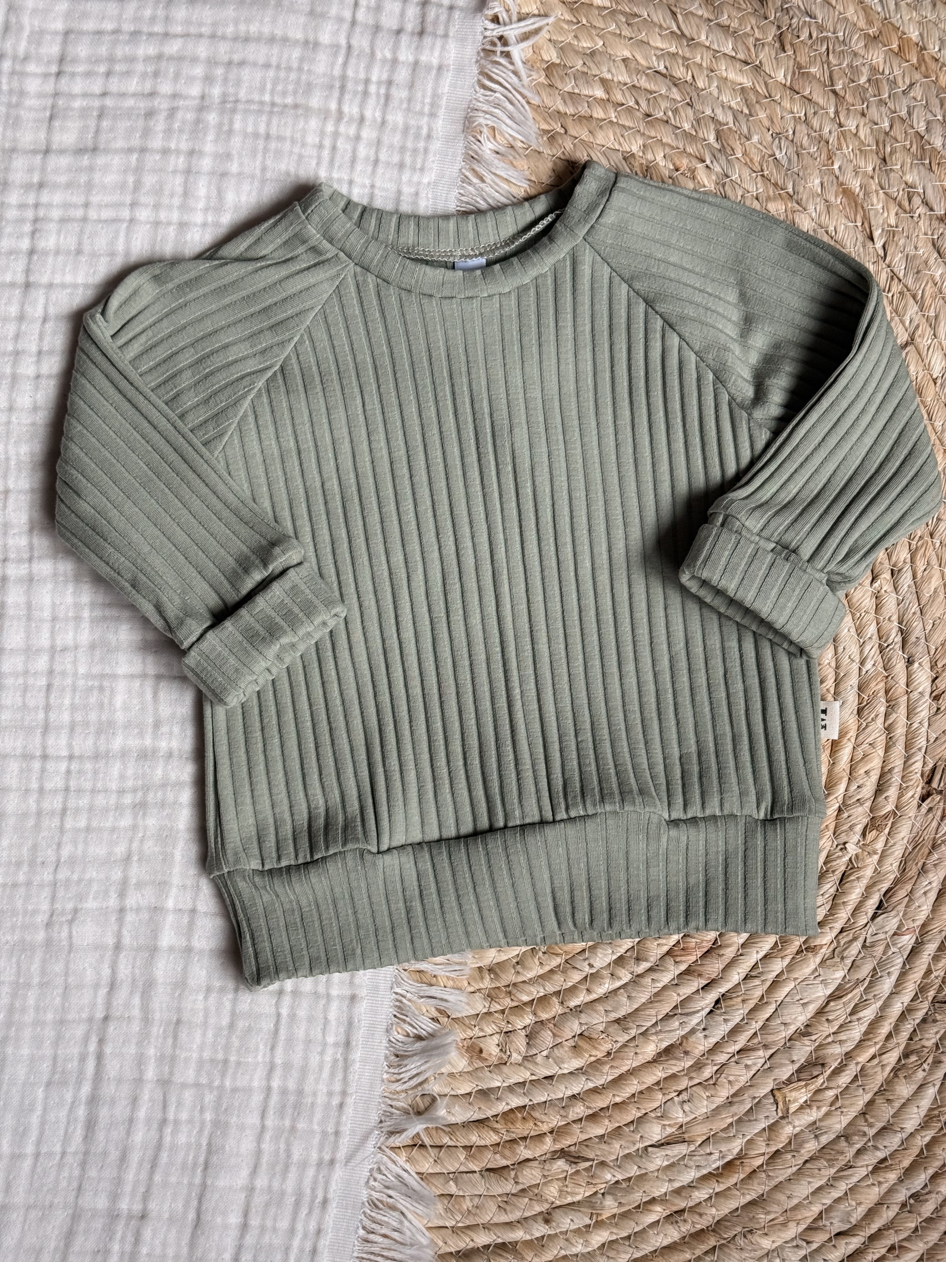 Sweater Dusty Groen Brede Rib