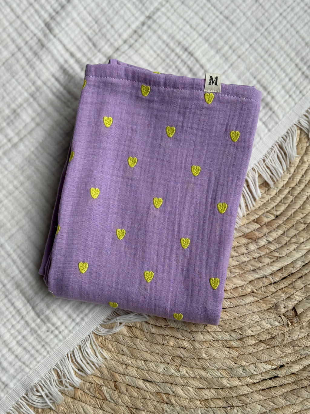 Hydrofiel XXL doek - Lavendel Neon Hearts