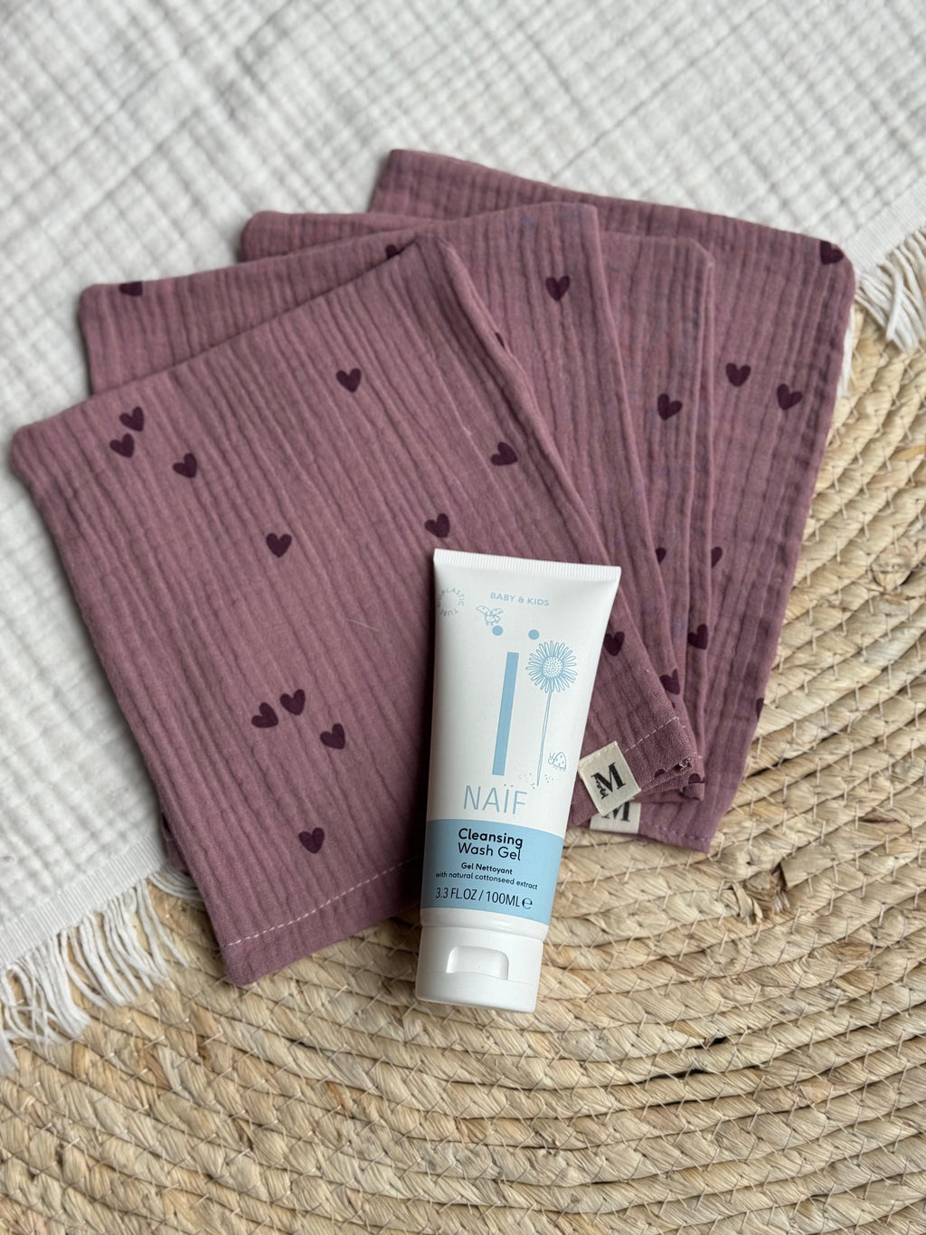 Hydrofiel washandjes - Lila Hartjes