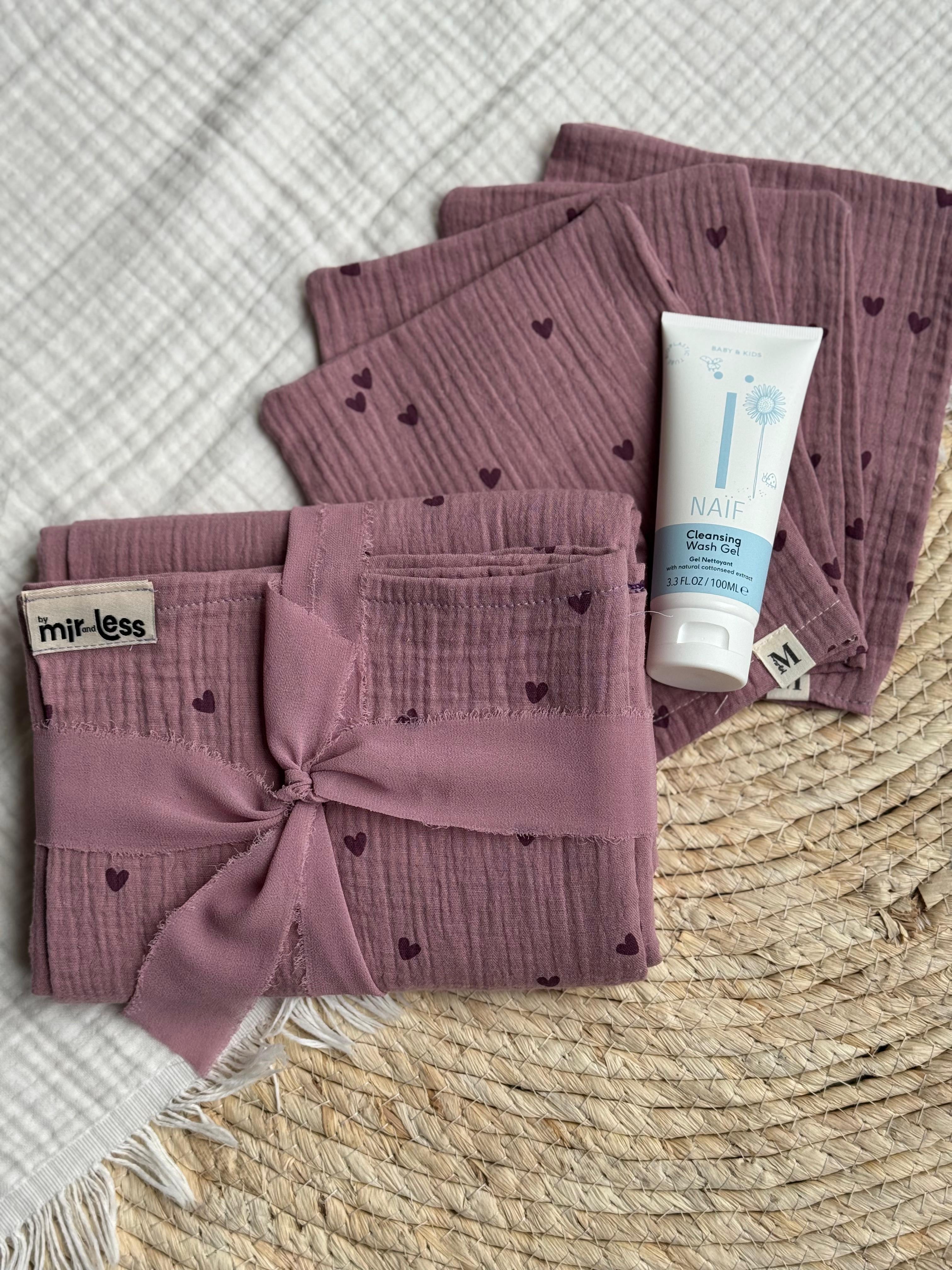 Hydrofiel washandjes - Lila Hartjes